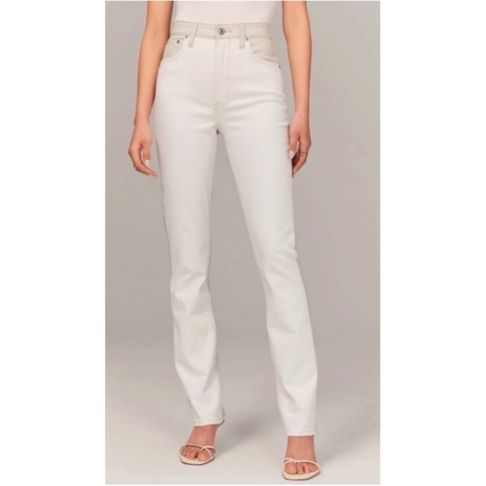 Abercrombie Curve Love 90s Straight Ultra High Rise Faux Leather Trim Jean 29 8R